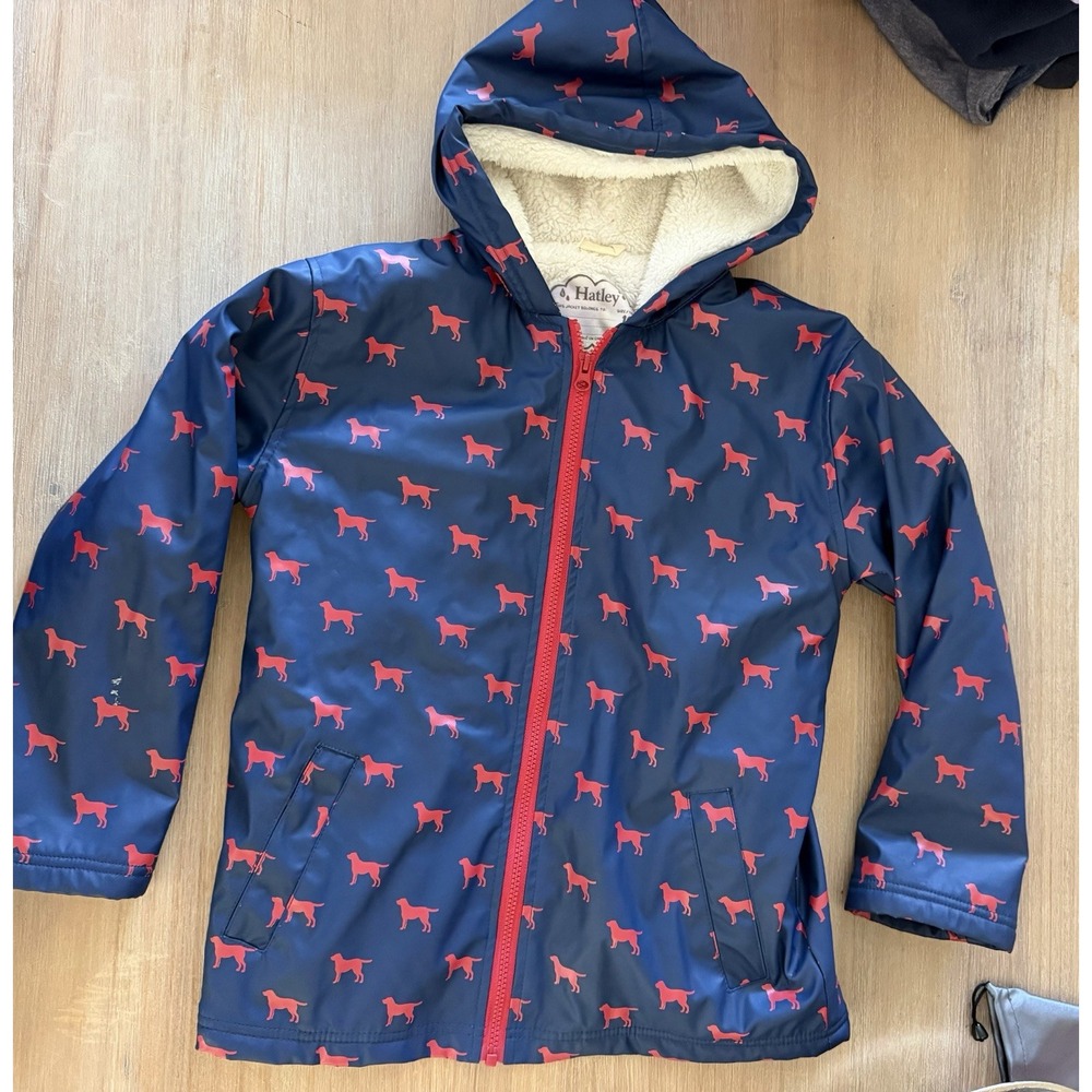 Hatley Dogs Sherpa Lined Rain Jacket Fleece Boys Girls Size 10 Hooded